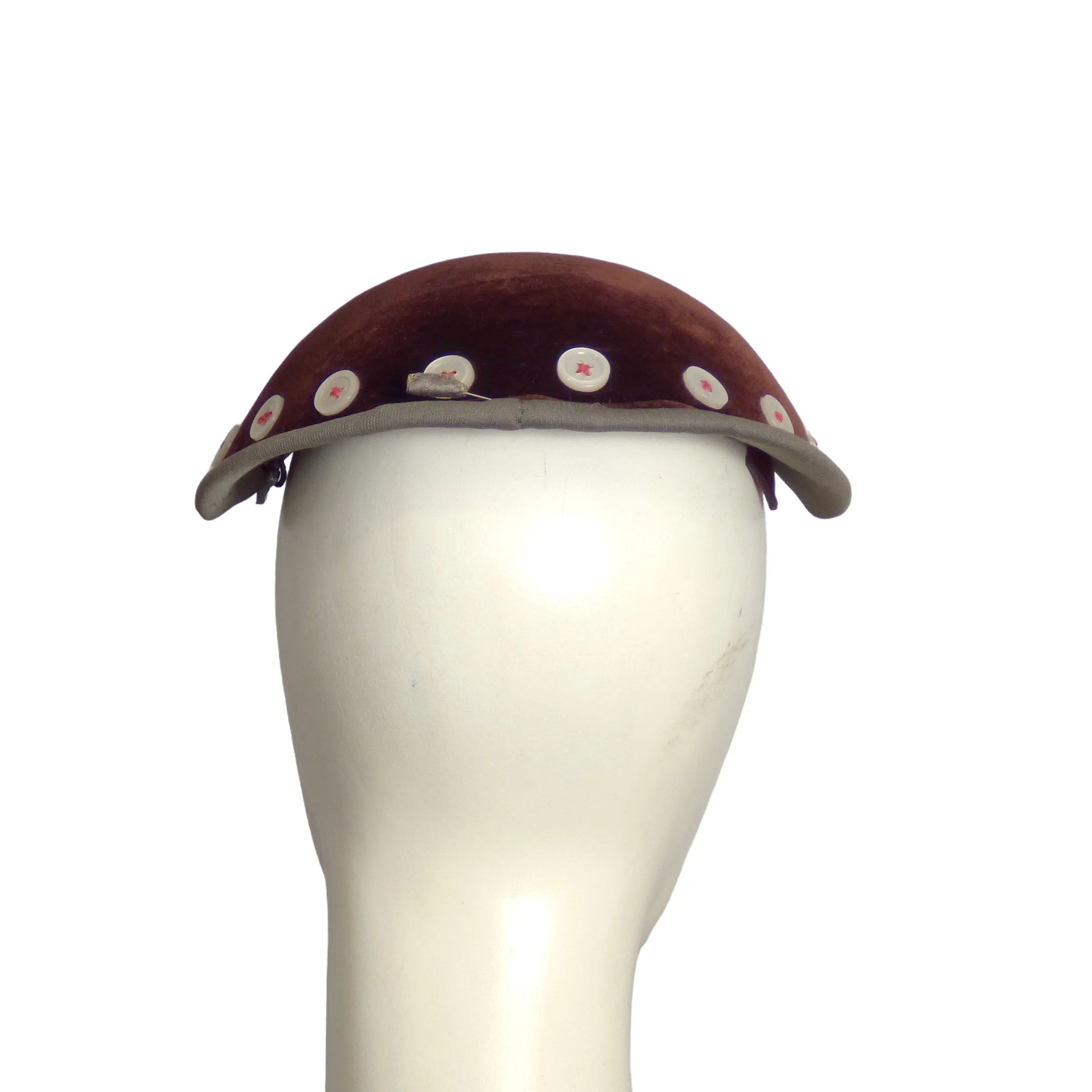 1950s Brown Velvet Button Hat