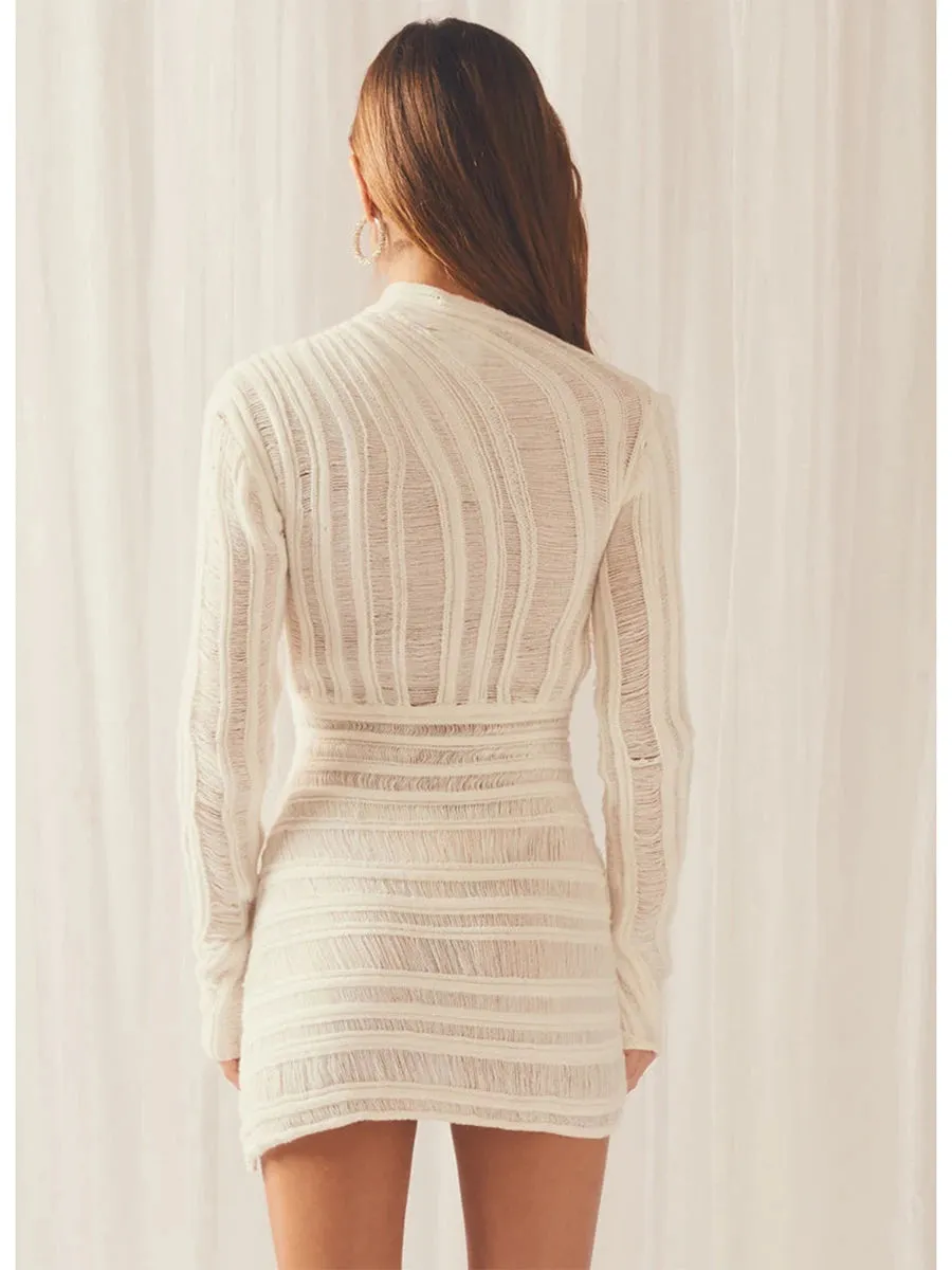 A&A Asymmetric Cut Out Long Sleeve Knitted Mini BodyconDress