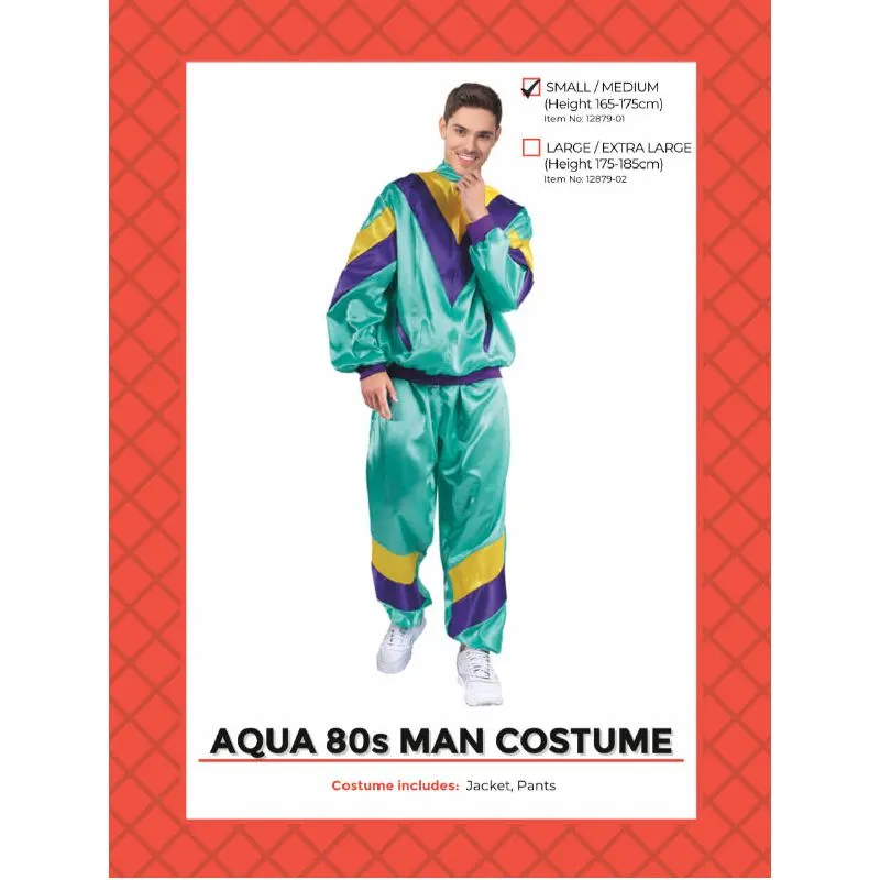 Adults Aqua 80s Mens Track Suit Costume - S/M