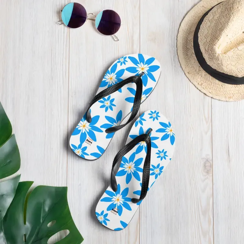 Amp Up Summer with Blue Flowers Slip Resistant Flip Flops