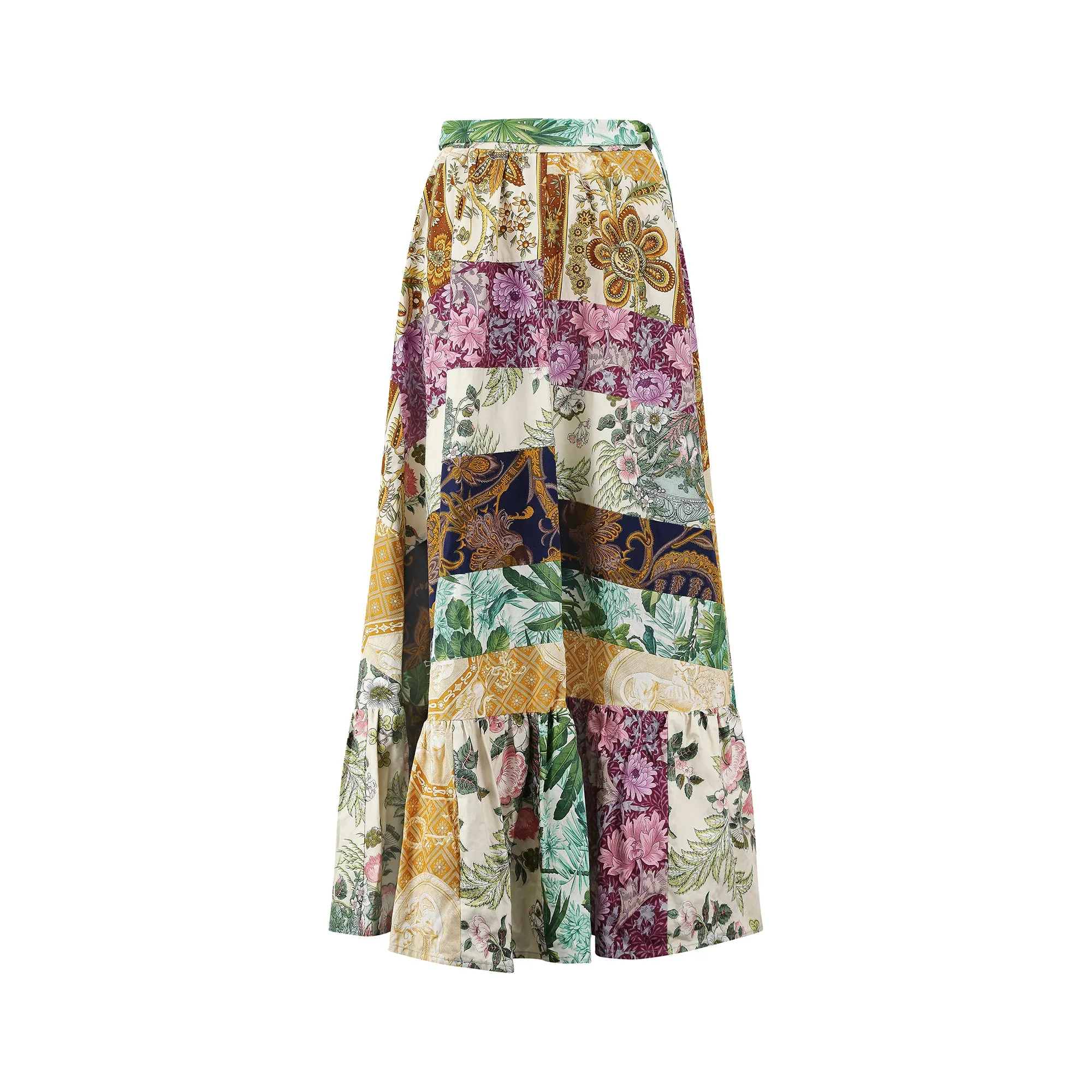 ARCHIVE - 1970s Cotton Patchwork Skirt with Deep Flounce