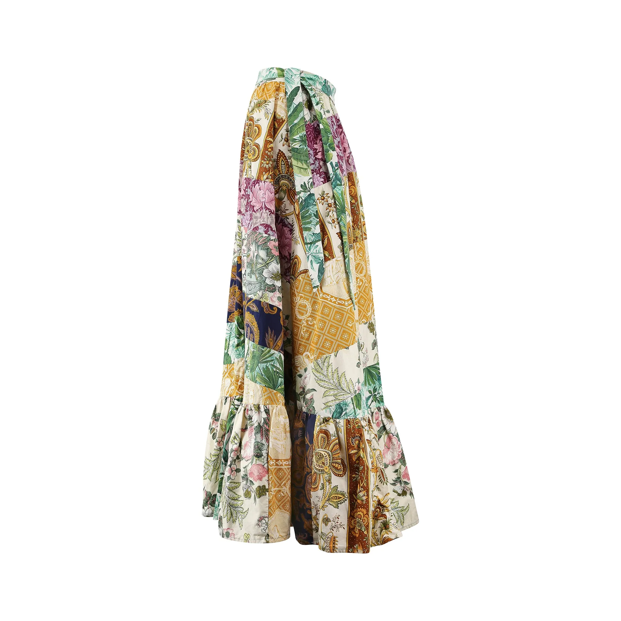 ARCHIVE - 1970s Cotton Patchwork Skirt with Deep Flounce