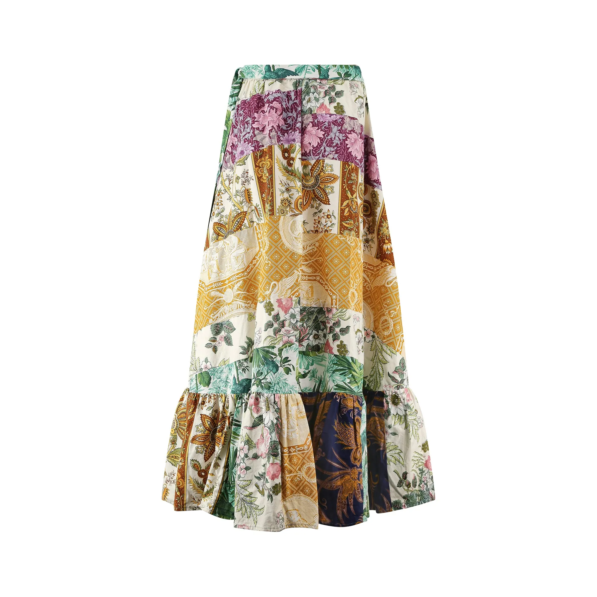 ARCHIVE - 1970s Cotton Patchwork Skirt with Deep Flounce