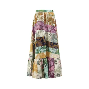 ARCHIVE - 1970s Cotton Patchwork Skirt with Deep Flounce