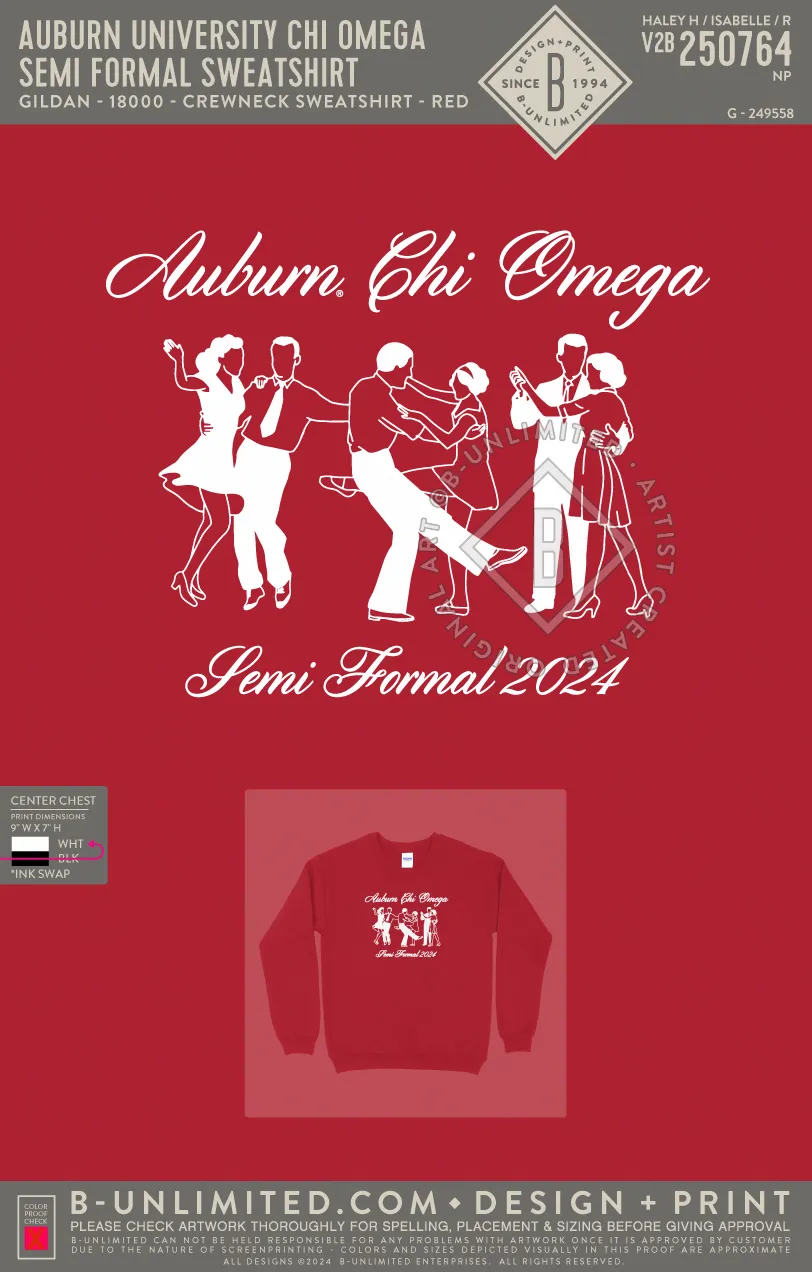 Auburn University Chi Omega - semi formal sweatshirt - Gildan - 18000 - Crewneck Sweatshirt - Red