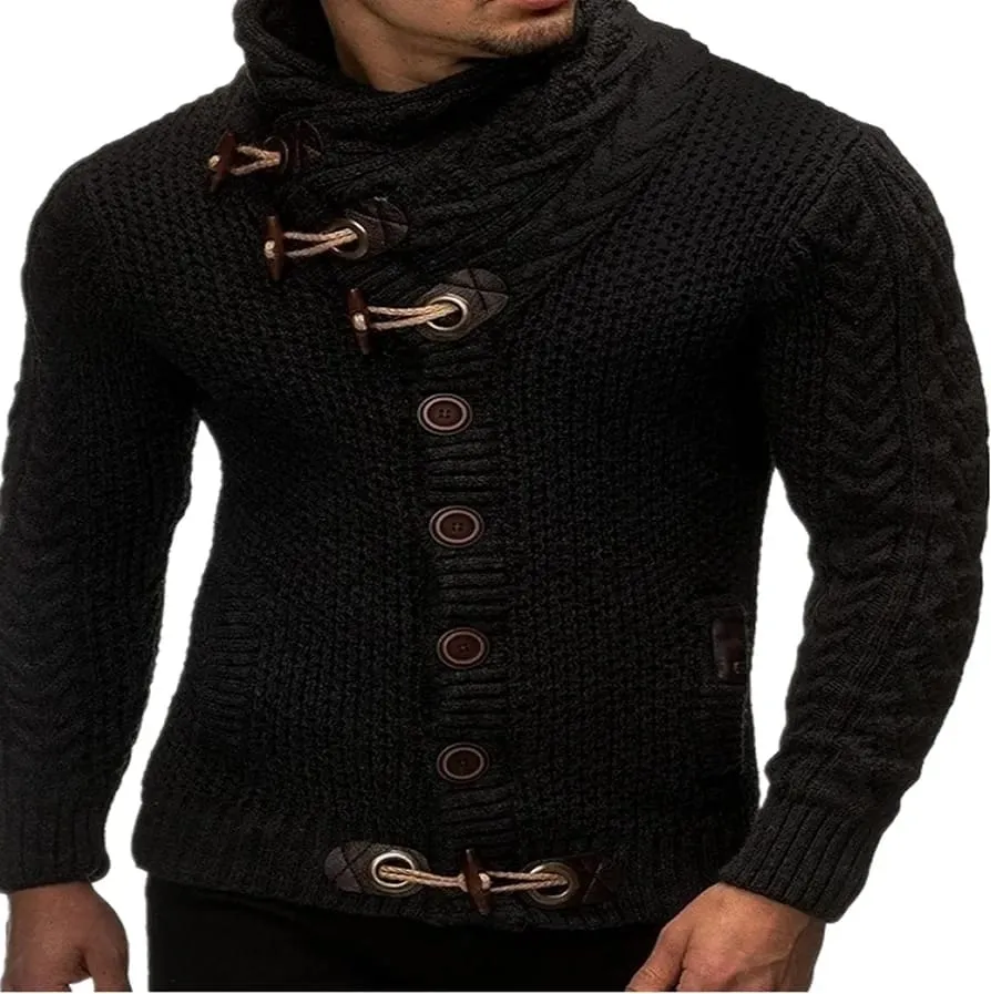 Autumn Casual Vintage Button Sweaters Men Turtleneck Knitted Cardigans  S4781329