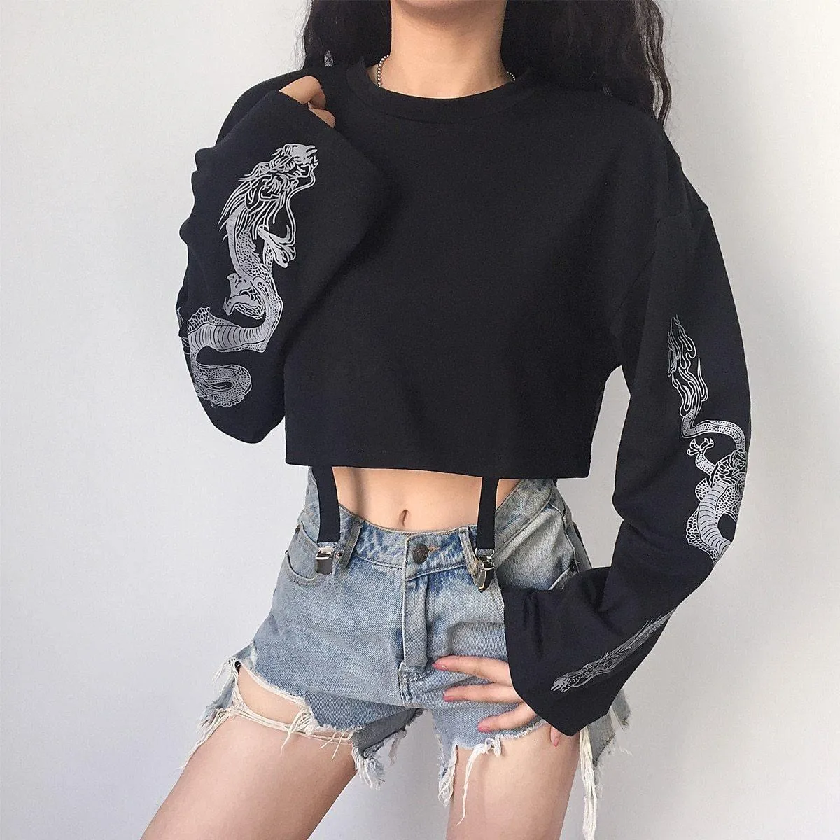 Autumn Loose Jumper Pullovers Crop Tops For Women