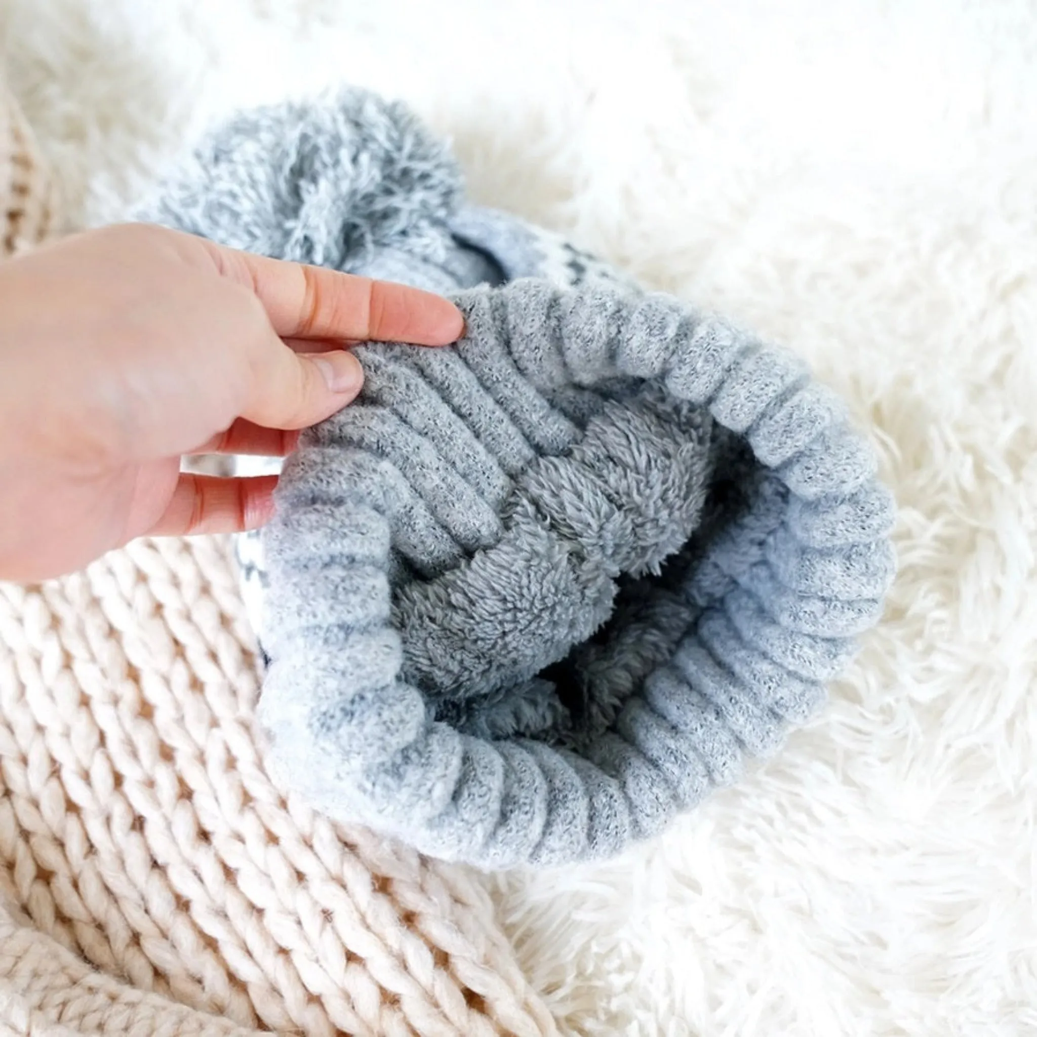 Aztec knit lined cozy Adult beanie Pom Pom Winter Hat