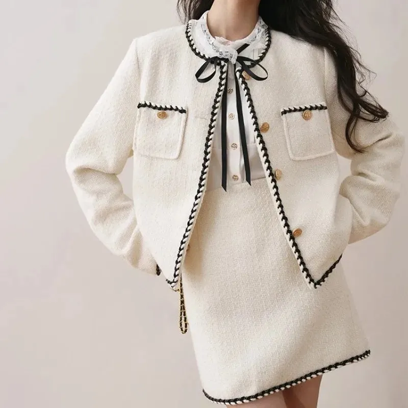 Beige  Set Design, Temperament,  Coat Slim Fit  A-Line Skirt