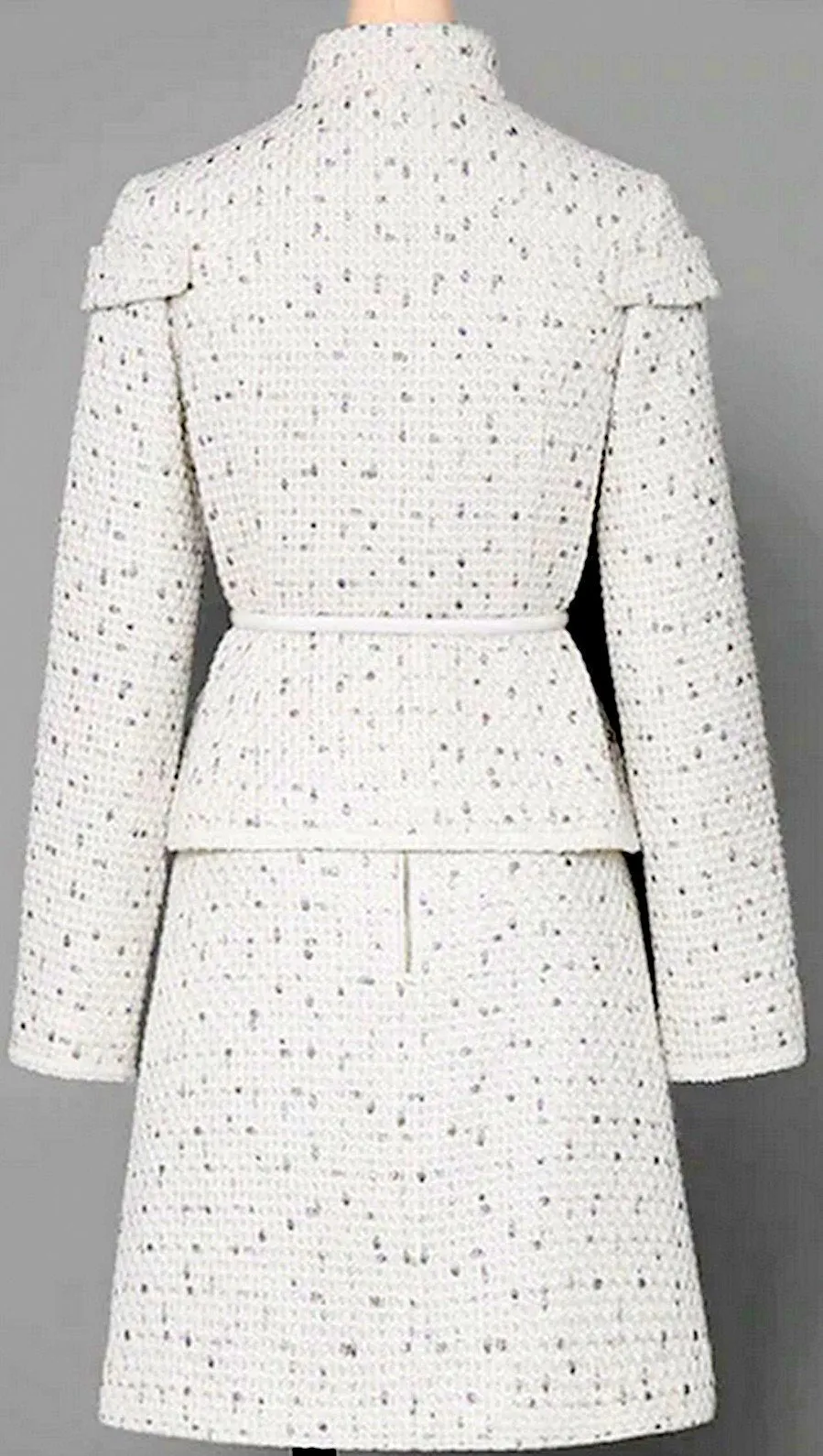 Belted Button-Embellished Jacket and Skirt Set, White