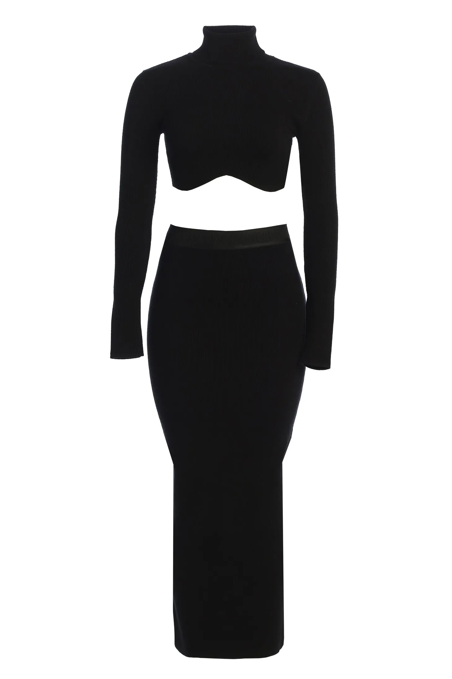 Black Anise Ribbed Skirt Set