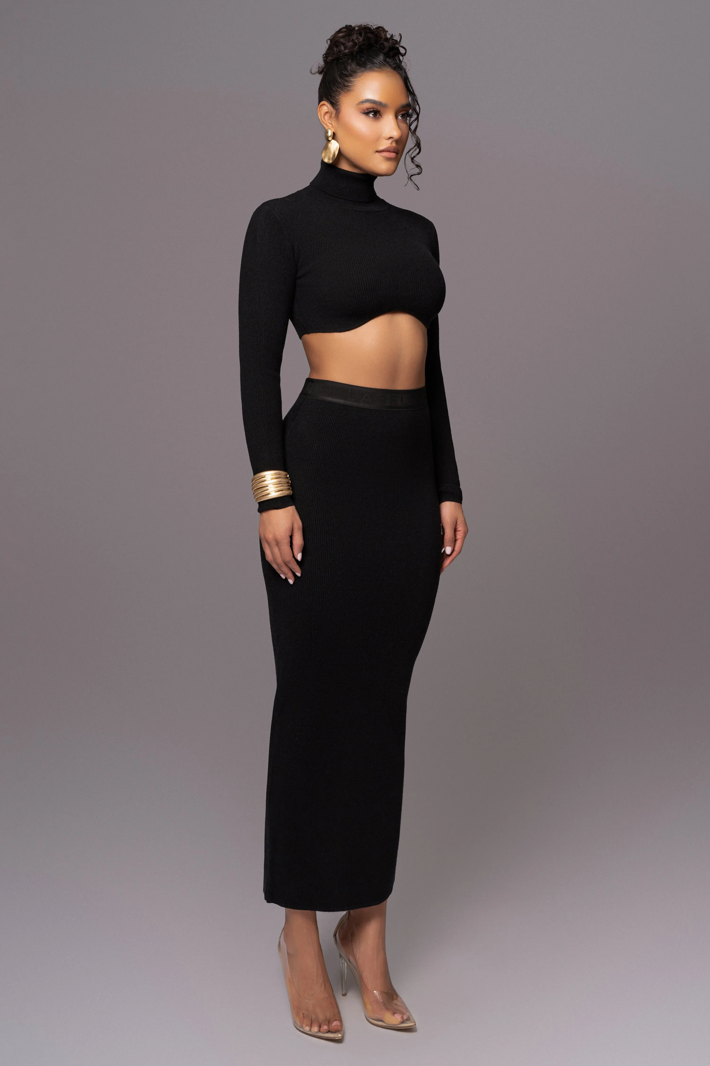 Black Anise Ribbed Skirt Set