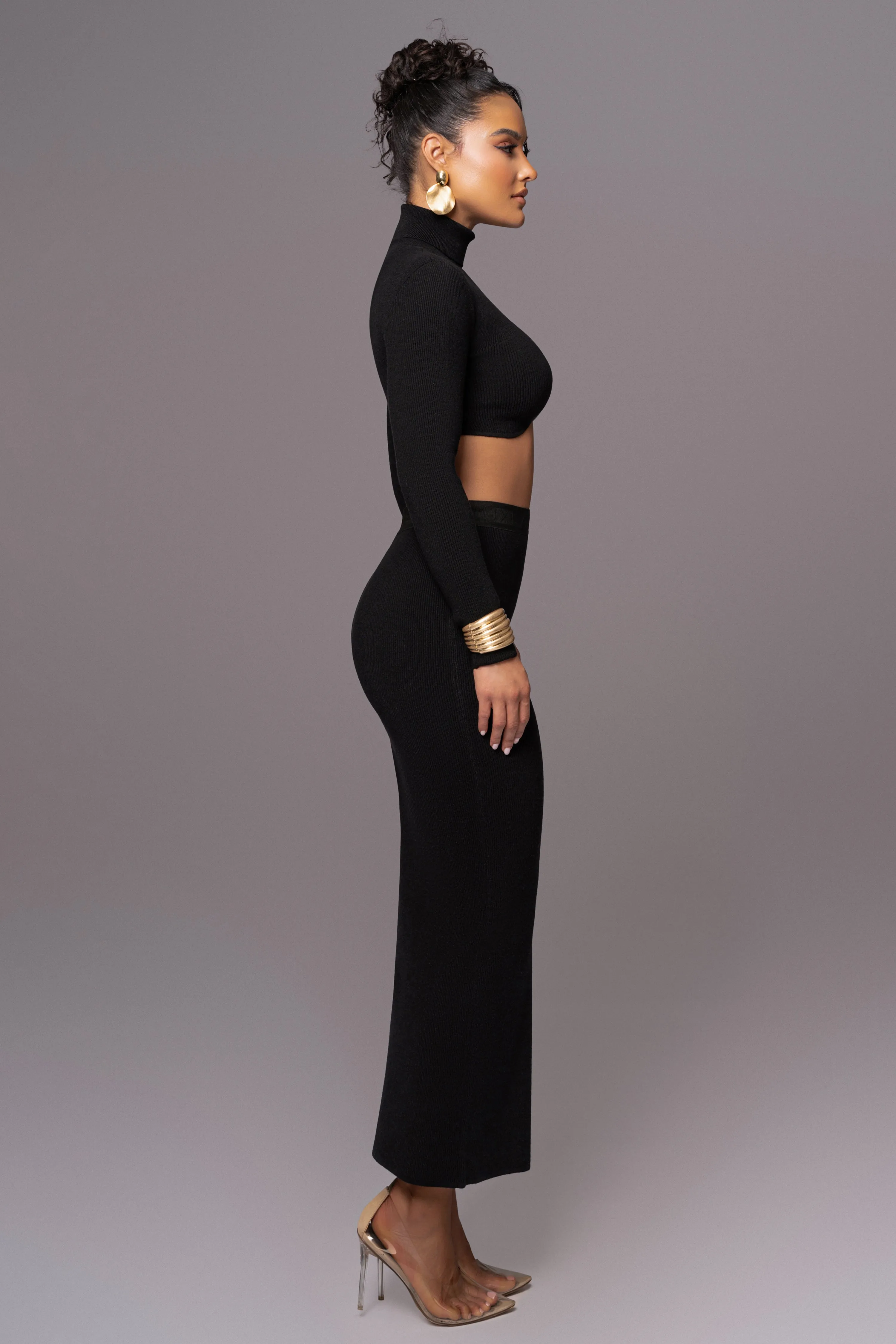 Black Anise Ribbed Skirt Set