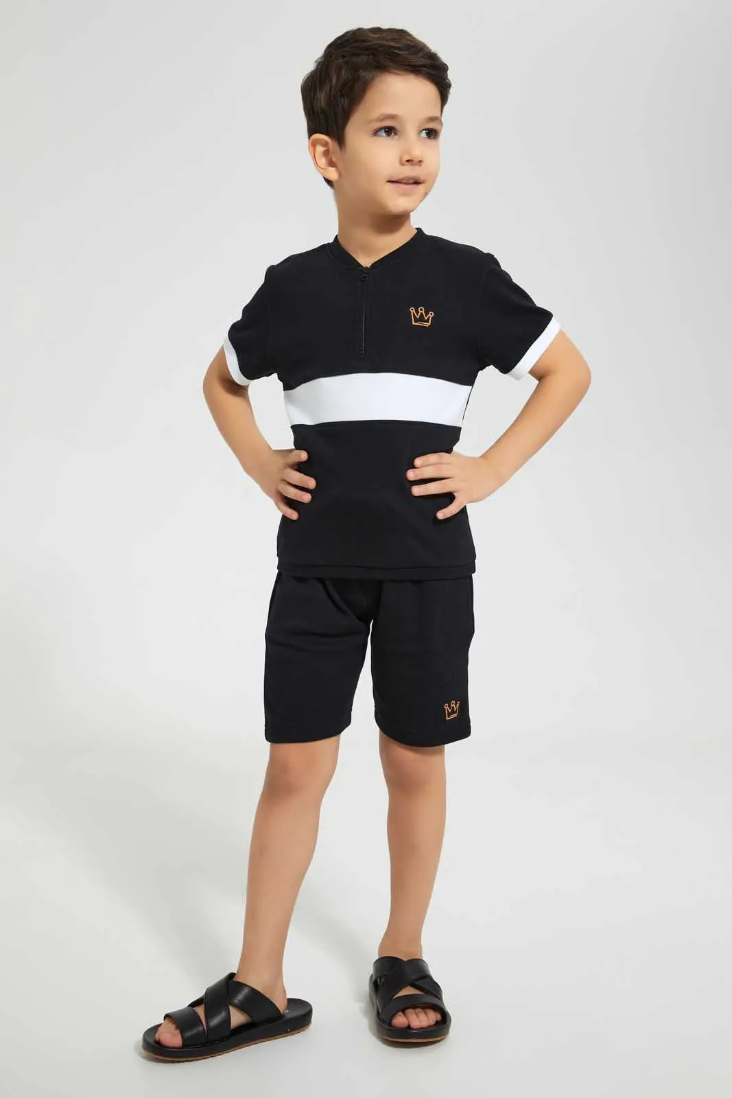 Black Henley And Short Set (2 Piece)