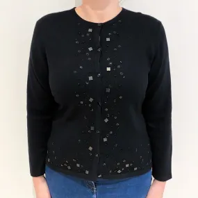 Black Sequinned Cashmere Crew Neck Cardigan Large