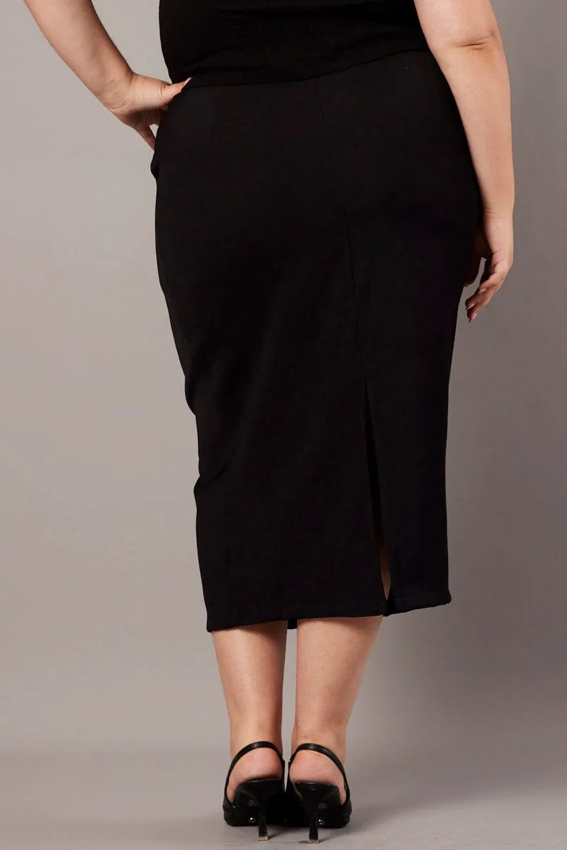 Black Tailored Midi Pencil Skirt