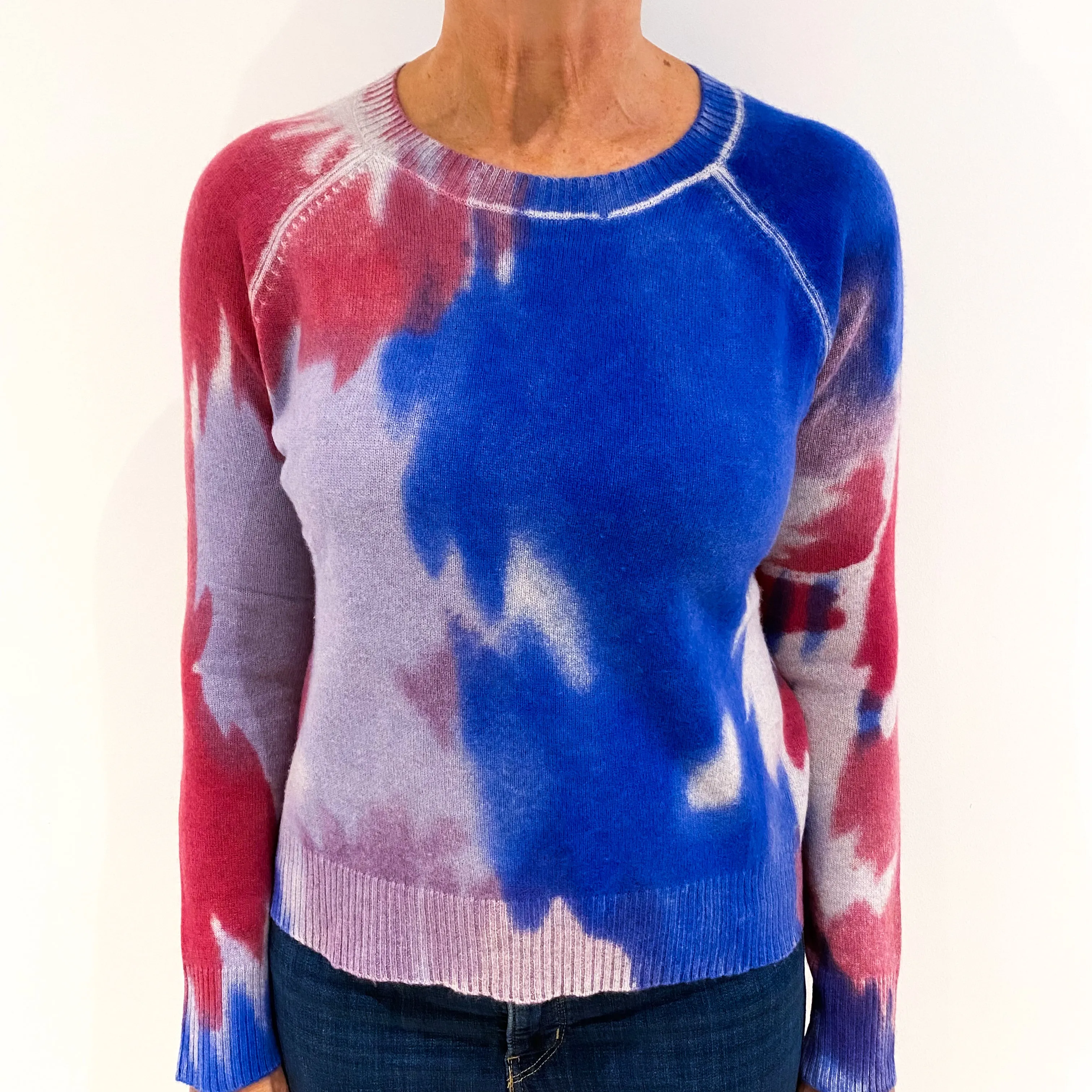 Blue Pink Tie Dye Cashmere Crew Neck Jumper Medium