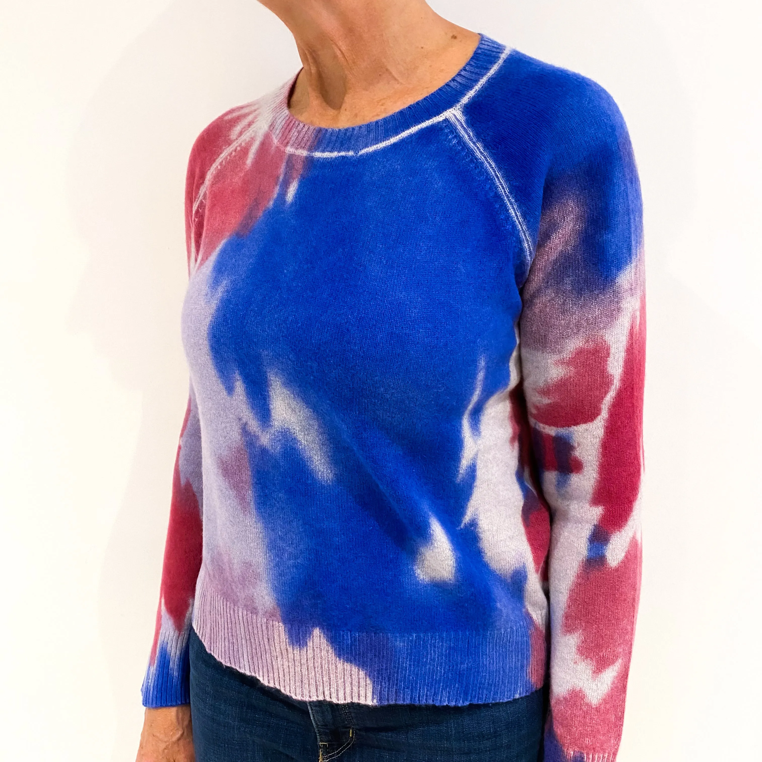 Blue Pink Tie Dye Cashmere Crew Neck Jumper Medium