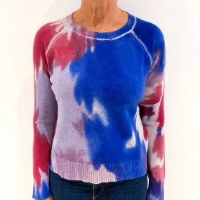 Blue Pink Tie Dye Cashmere Crew Neck Jumper Medium