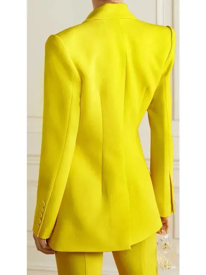 Bright Blazer and Flared Pant Suit in Yellow or Red