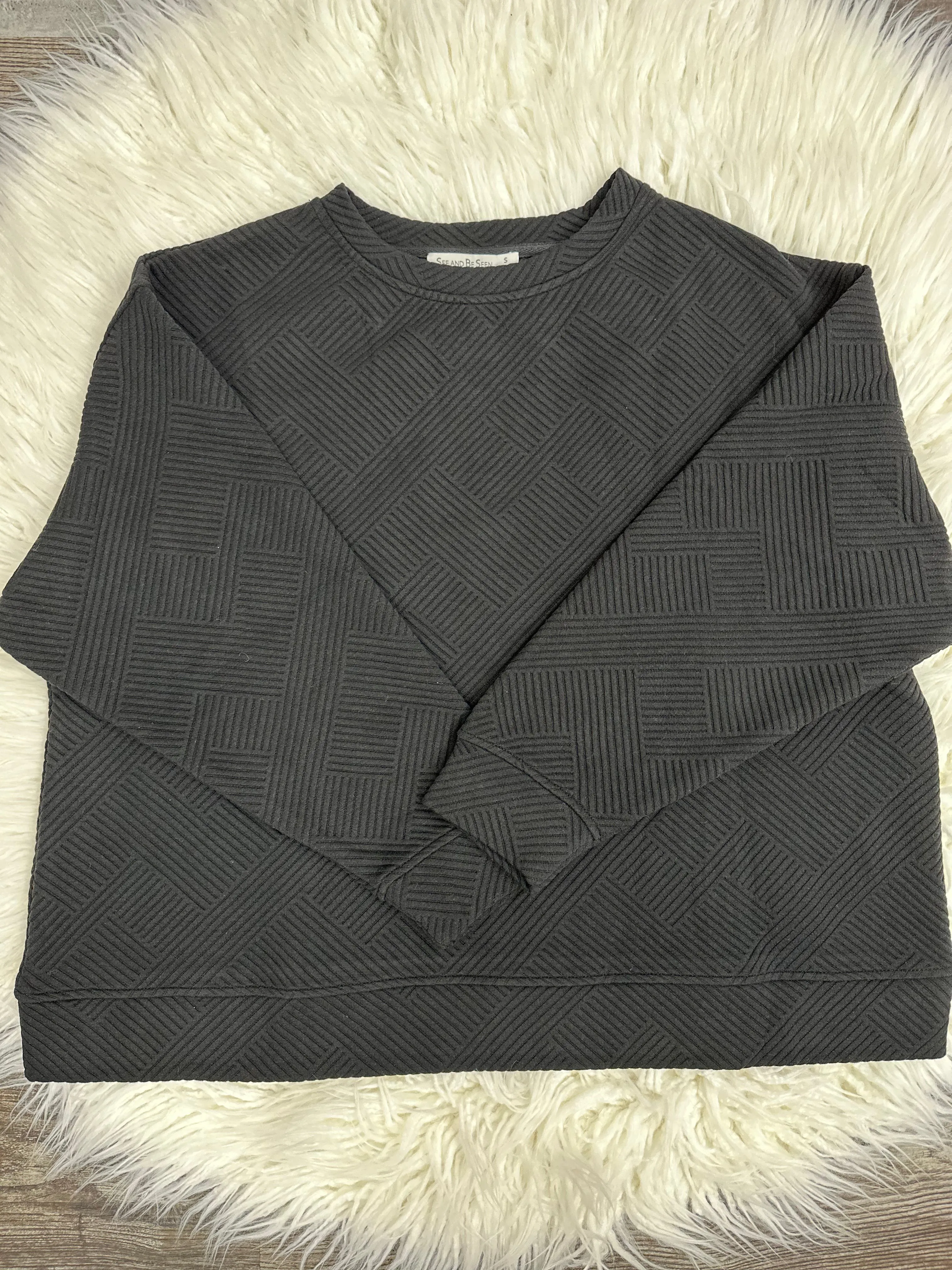 Brinley Textured Cropped Crewneck Black