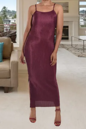 Burgundy Plisse Strappy Dress