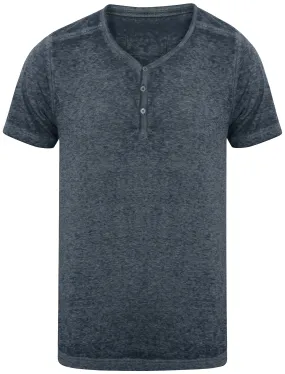 Burneast Burnout Henley V Neck T-Shirt in Dark Navy - Dissident
