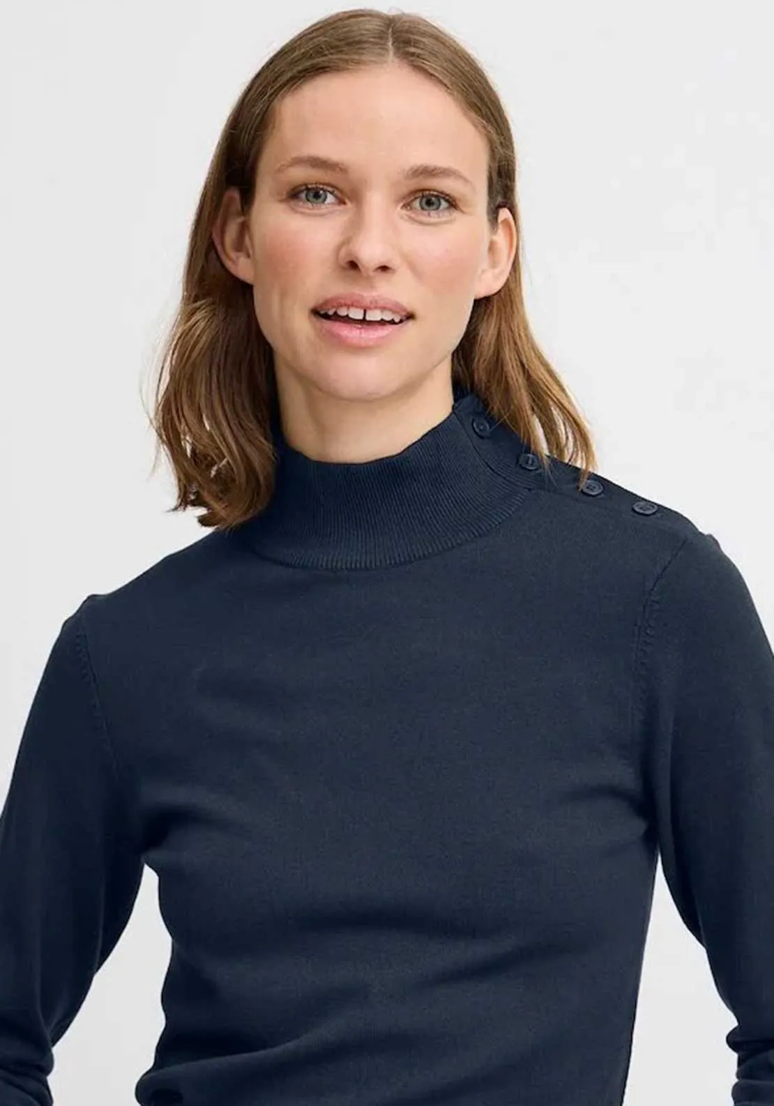 b.young Morla Button Detail Polo Neck Jumper, Navy