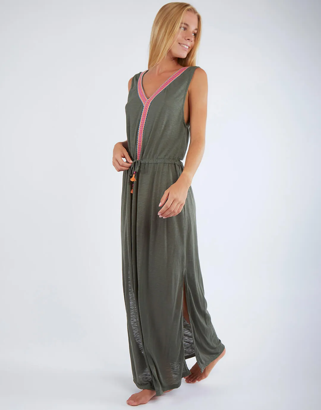 Caraiva Erman Embroidered Dress - Khaki