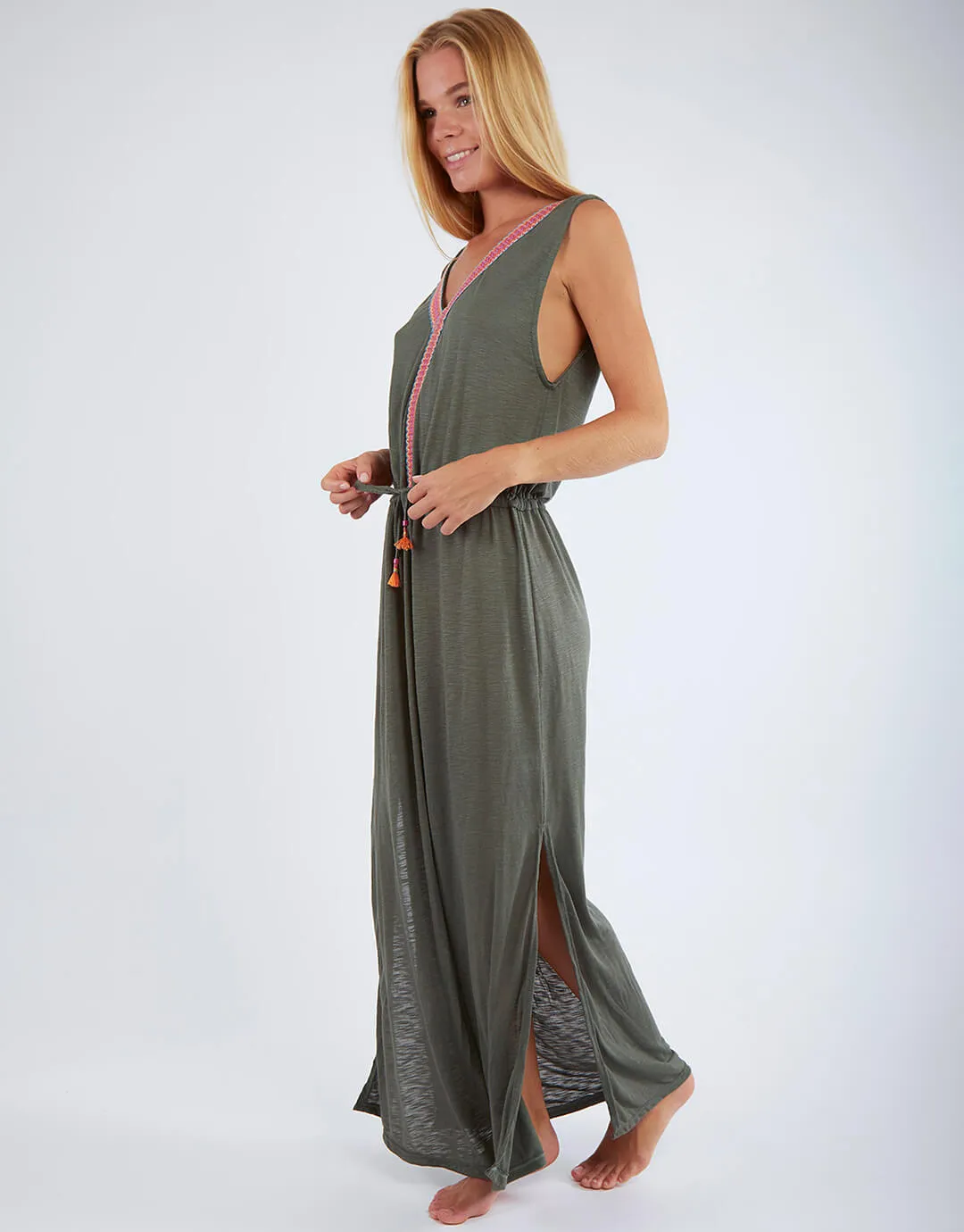 Caraiva Erman Embroidered Dress - Khaki