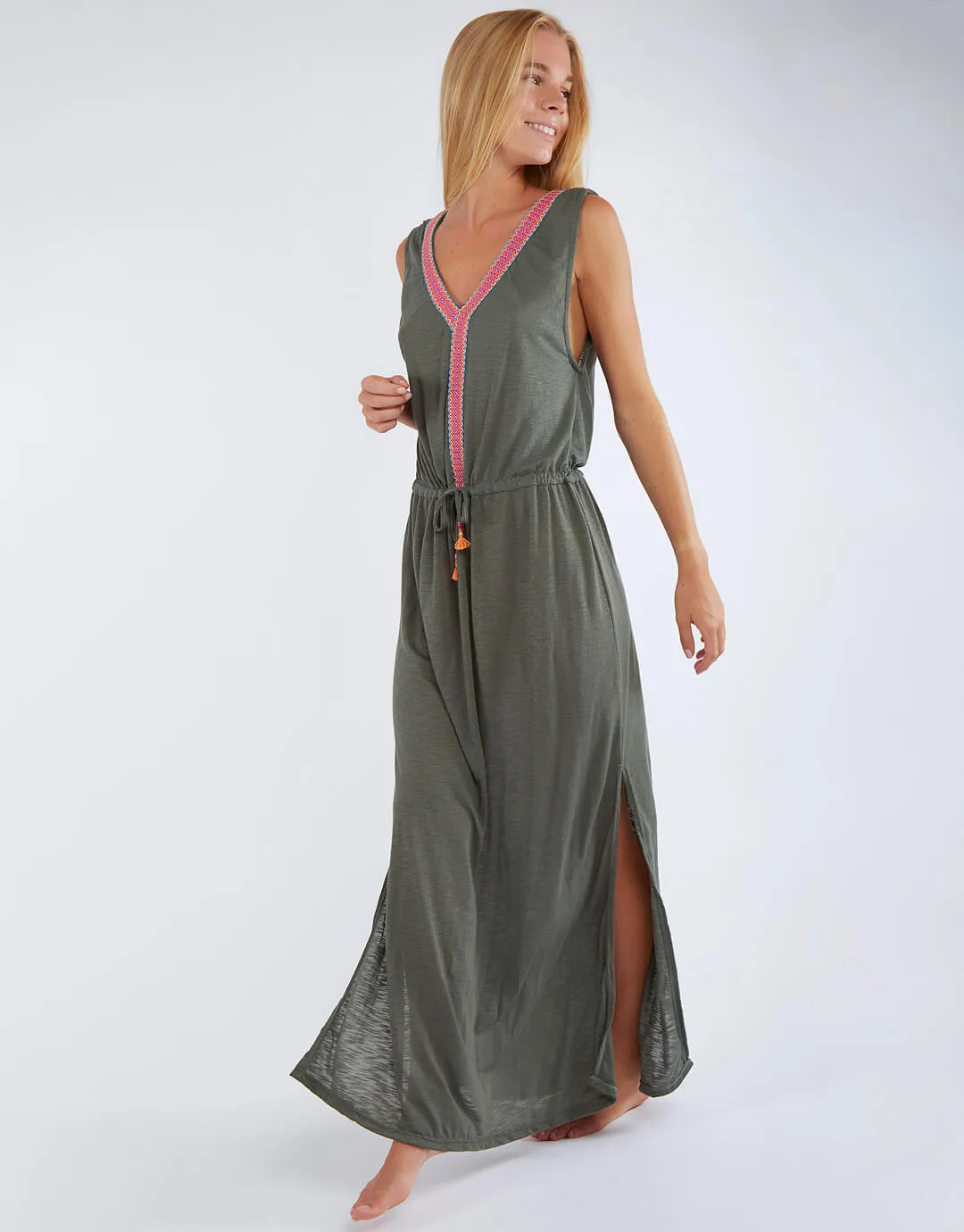 Caraiva Erman Embroidered Dress - Khaki