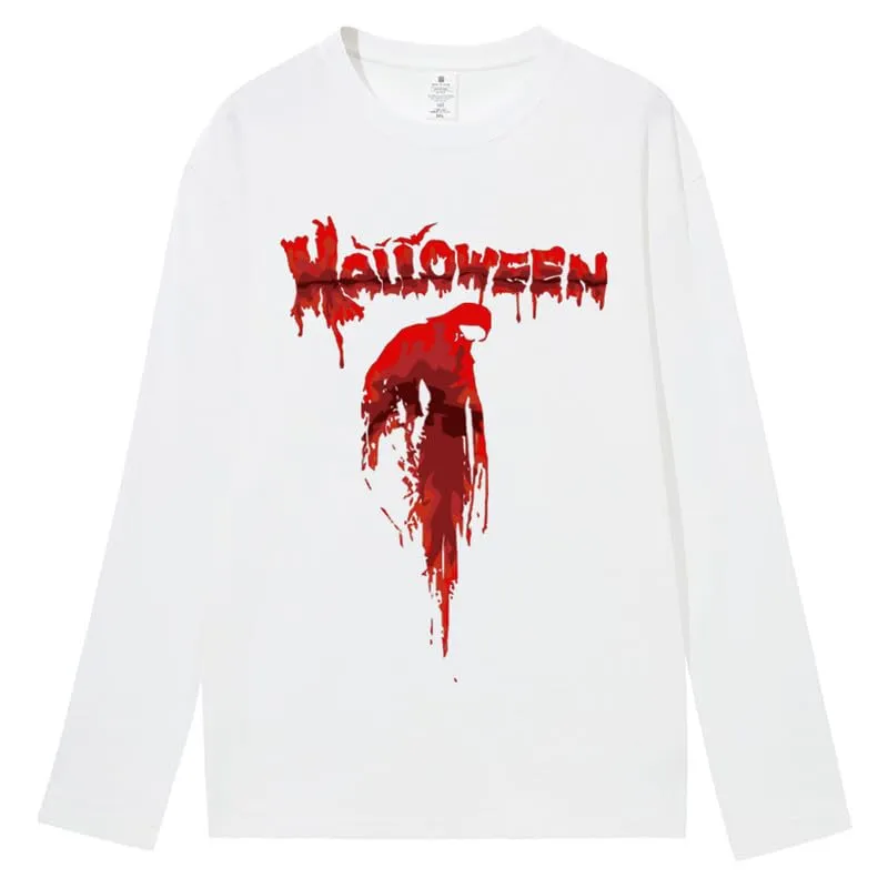 CORIRESHA Halloween Blood Crewneck Long Sleeve Gothic Unisex Scary T-Shirt