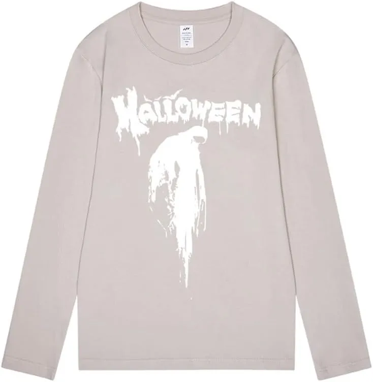 CORIRESHA Halloween Blood Crewneck Long Sleeve Gothic Unisex Scary T-Shirt