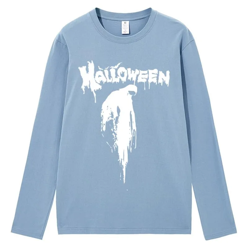 CORIRESHA Halloween Blood Crewneck Long Sleeve Gothic Unisex Scary T-Shirt