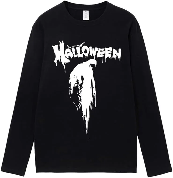 CORIRESHA Halloween Blood Crewneck Long Sleeve Gothic Unisex Scary T-Shirt