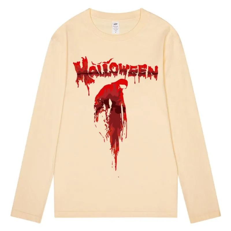 CORIRESHA Halloween Blood Crewneck Long Sleeve Gothic Unisex Scary T-Shirt