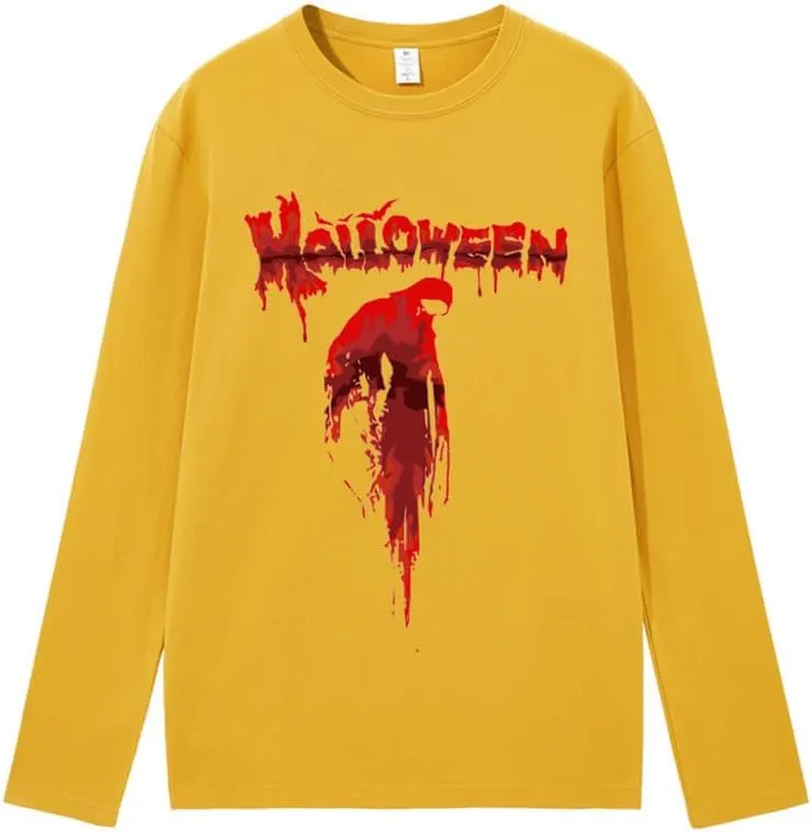 CORIRESHA Halloween Blood Crewneck Long Sleeve Gothic Unisex Scary T-Shirt