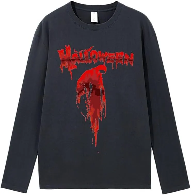 CORIRESHA Halloween Blood Crewneck Long Sleeve Gothic Unisex Scary T-Shirt
