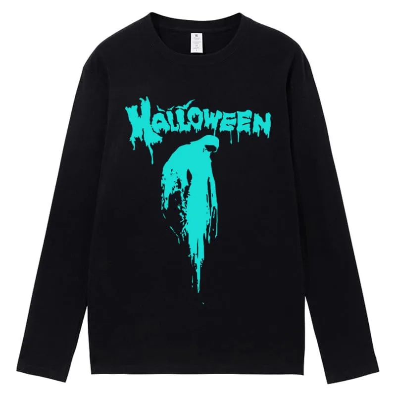CORIRESHA Halloween Blood Crewneck Long Sleeve Gothic Unisex Scary T-Shirt