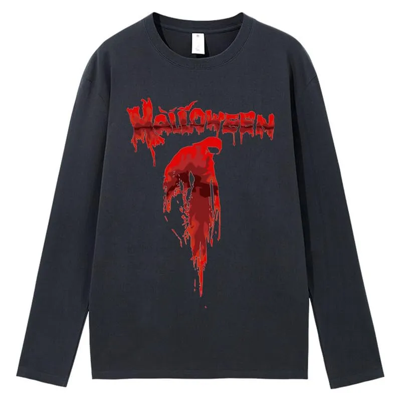 CORIRESHA Halloween Blood Crewneck Long Sleeve Gothic Unisex Scary T-Shirt