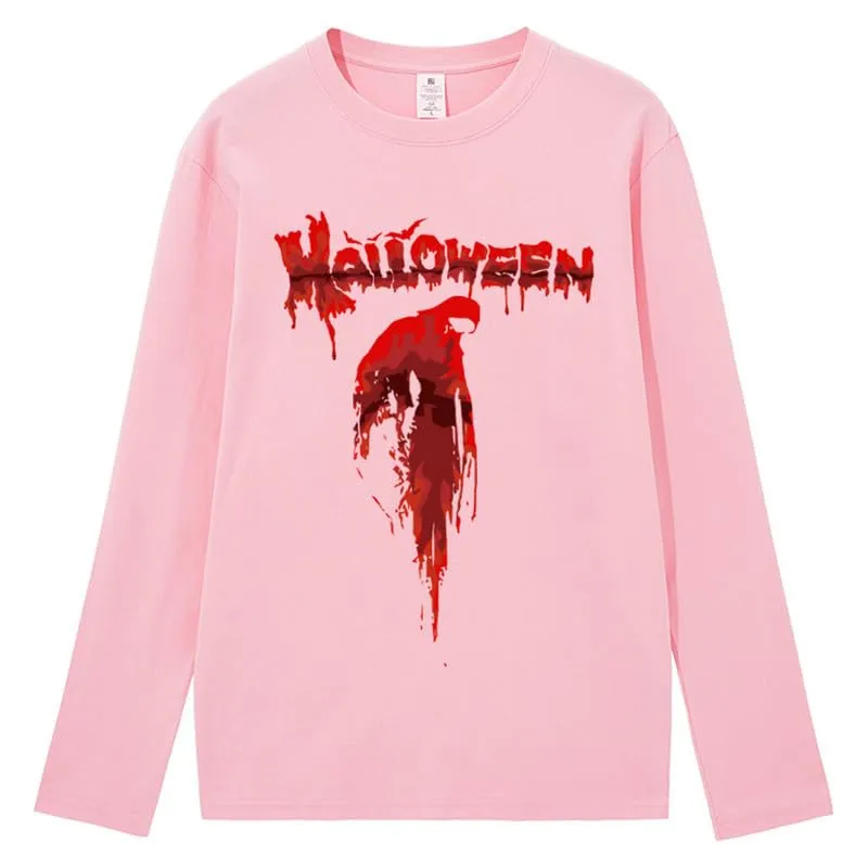 CORIRESHA Halloween Blood Crewneck Long Sleeve Gothic Unisex Scary T-Shirt