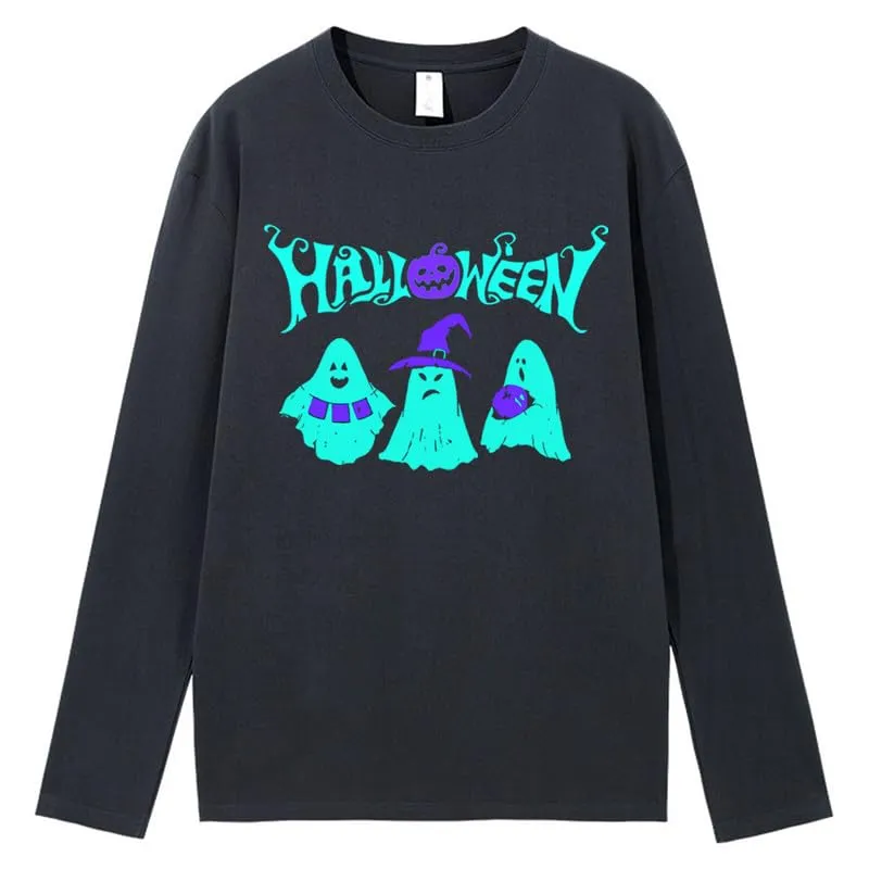 CORIRESHA Teen Ghost T-Shirt Crewneck Long Sleeve Cotton Harajuku Halloween Tops
