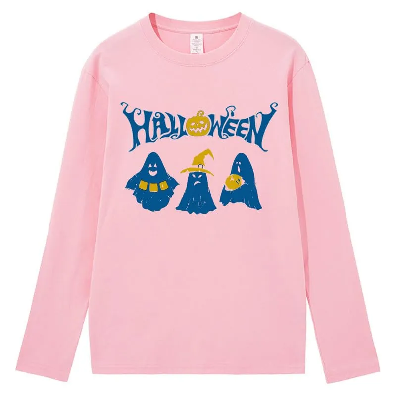 CORIRESHA Teen Ghost T-Shirt Crewneck Long Sleeve Cotton Harajuku Halloween Tops