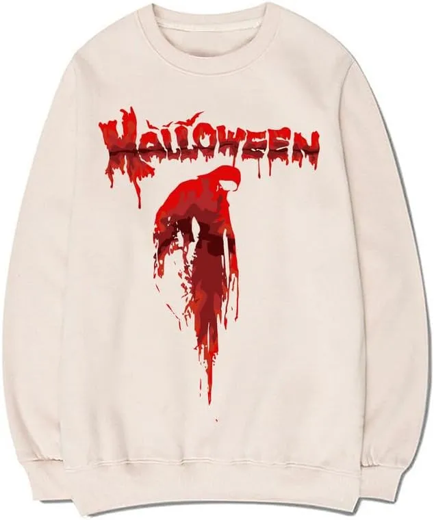 CORIRESHA Teen Halloween Bloody Crewneck Long Sleeve Gothic Scary Sweatshirt