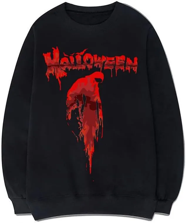 CORIRESHA Teen Halloween Bloody Crewneck Long Sleeve Gothic Scary Sweatshirt