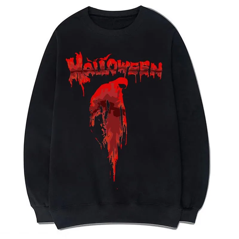 CORIRESHA Teen Halloween Bloody Crewneck Long Sleeve Gothic Scary Sweatshirt