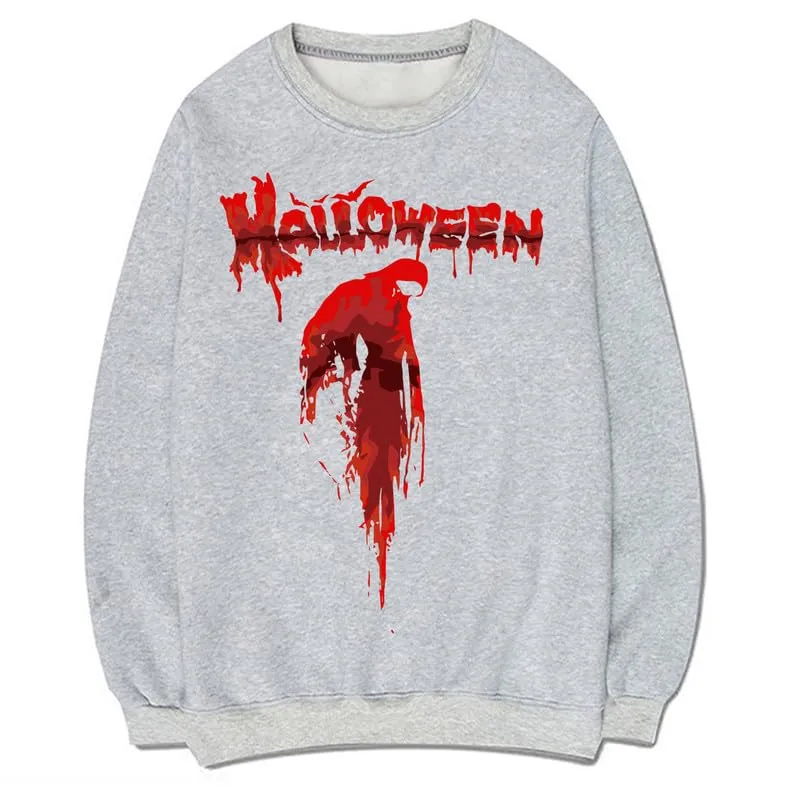 CORIRESHA Teen Halloween Bloody Crewneck Long Sleeve Gothic Scary Sweatshirt