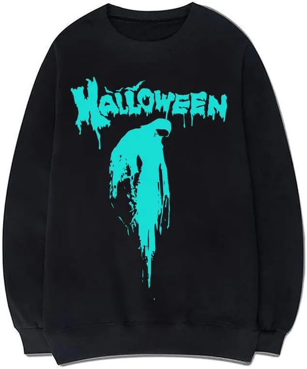 CORIRESHA Teen Halloween Bloody Crewneck Long Sleeve Gothic Scary Sweatshirt