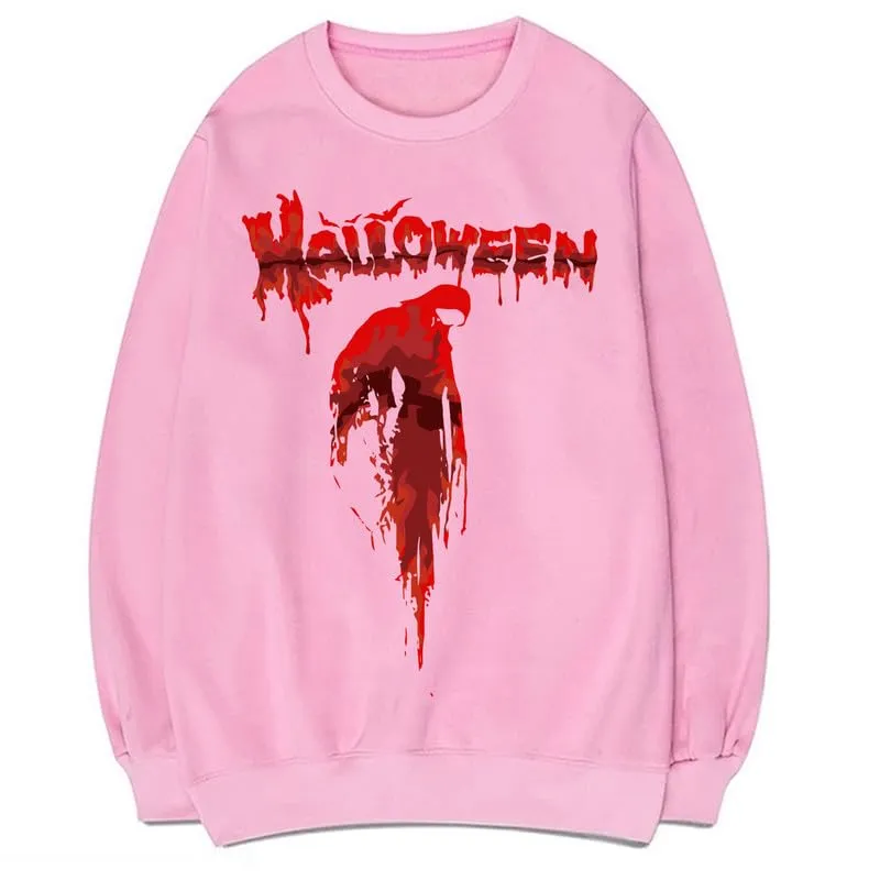 CORIRESHA Teen Halloween Bloody Crewneck Long Sleeve Gothic Scary Sweatshirt