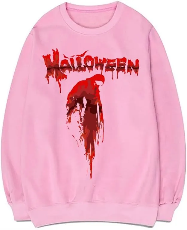CORIRESHA Teen Halloween Bloody Crewneck Long Sleeve Gothic Scary Sweatshirt